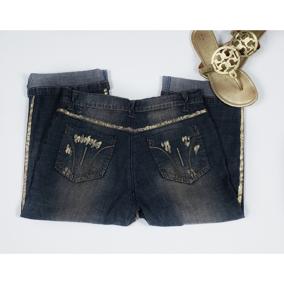 V Cristina Gold Painted Denim Cropped Pants P8 - Picture 2 of 8